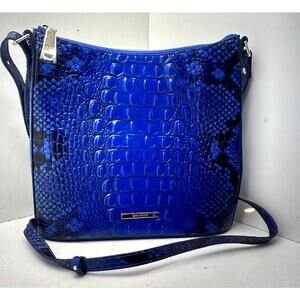 Brahmin Women's Blue Viper Leather Croc Embossed Katie Crossbody Bag Purse